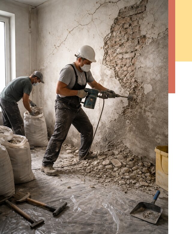 Демонтаж штукатурки со стен в Дмитрове от 7718 руб/м² — быстро и недорого | ОТДЕЛОЧНИК-Дмв