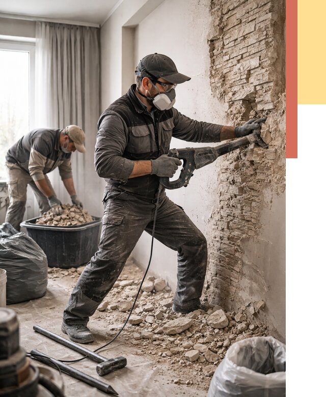 Демонтаж декоративного камня в Дмитрове от 1554 руб/м² — быстро и недорого | ОТДЕЛОЧНИК-Дмв