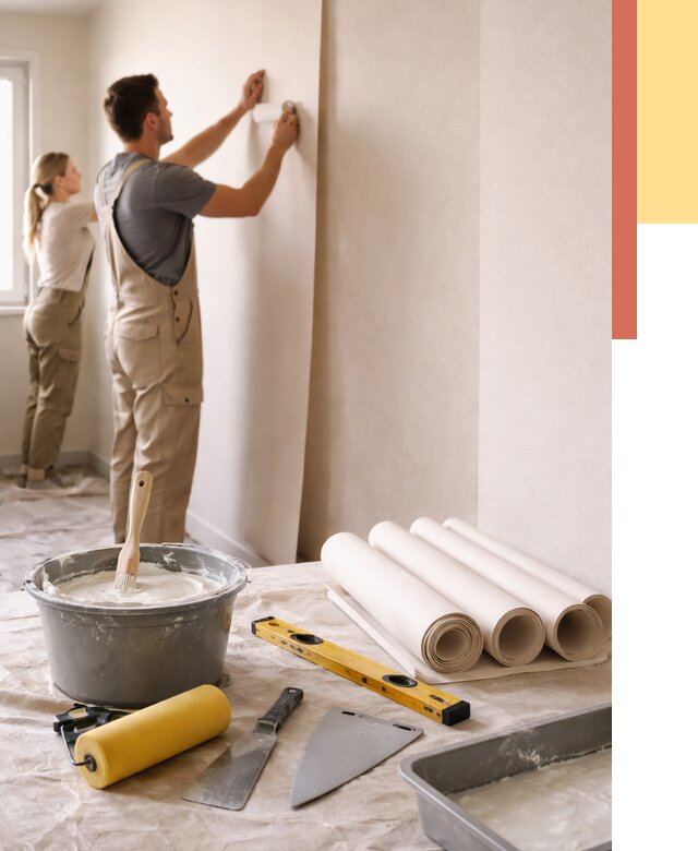 Поклейка бумажных обоев в Дмитрове от 5896 руб./м2 — быстро и недорого | ОТДЕЛОЧНИК-Дмв