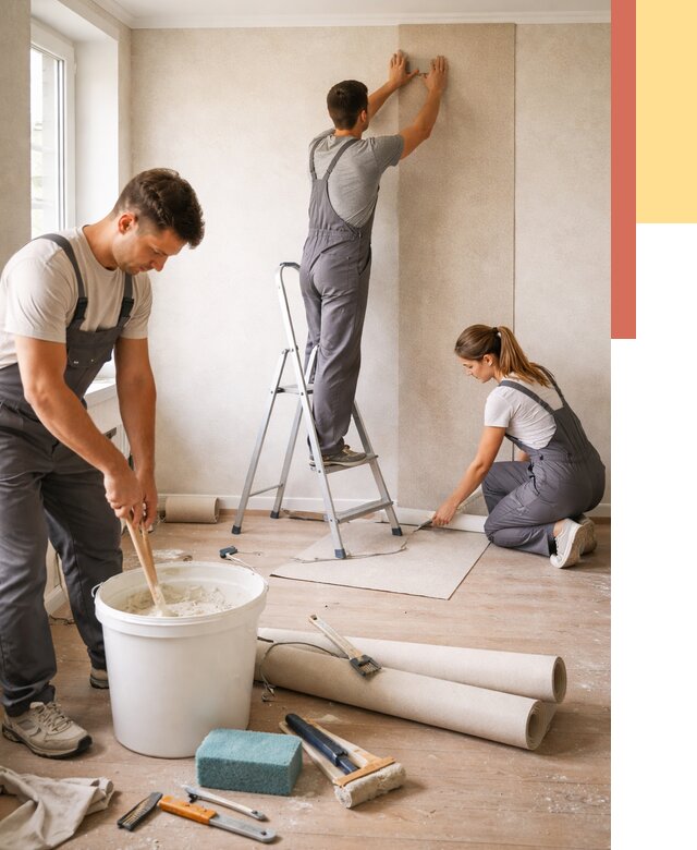 Оклейка стен обоями в Дмитрове от 3752 руб/м2 — быстро и недорого | ОТДЕЛОЧНИК-Дмв