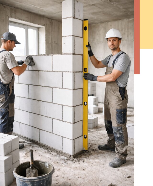 Кладка перегородок из пеноблока в Дмитрове от 1930 руб. под ключ | ОТДЕЛОЧНИК-Дмв