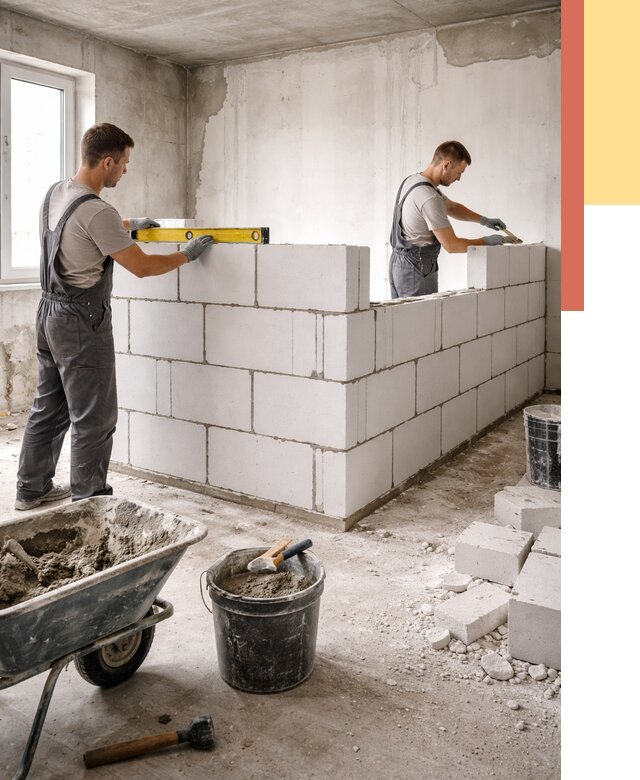 Кладка перегородок из ПГП в Дмитрове от 2680 руб./м2 — монтаж и возведение под ключ | ОТДЕЛОЧНИК-Дмв