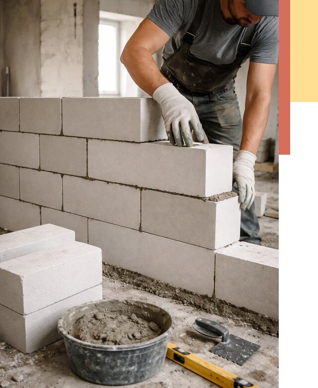 Кладка перегородок из силикатного блока в Дмитрове от 4288 руб. под ключ | ОТДЕЛОЧНИК-Дмв