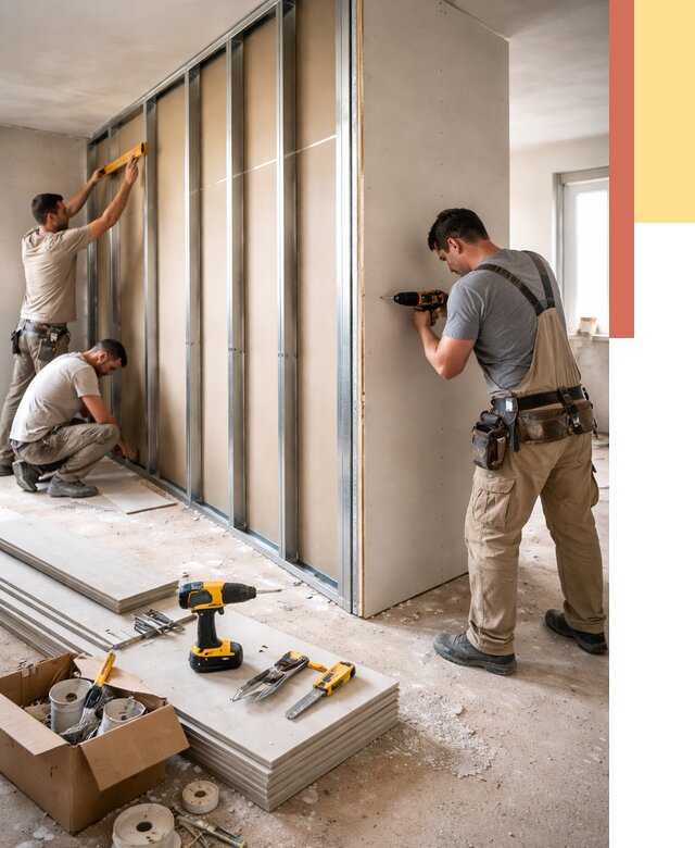 Монтаж однослойной перегородки из гипсокартона в Дмитрове от 697 руб. | ОТДЕЛОЧНИК-Дмв