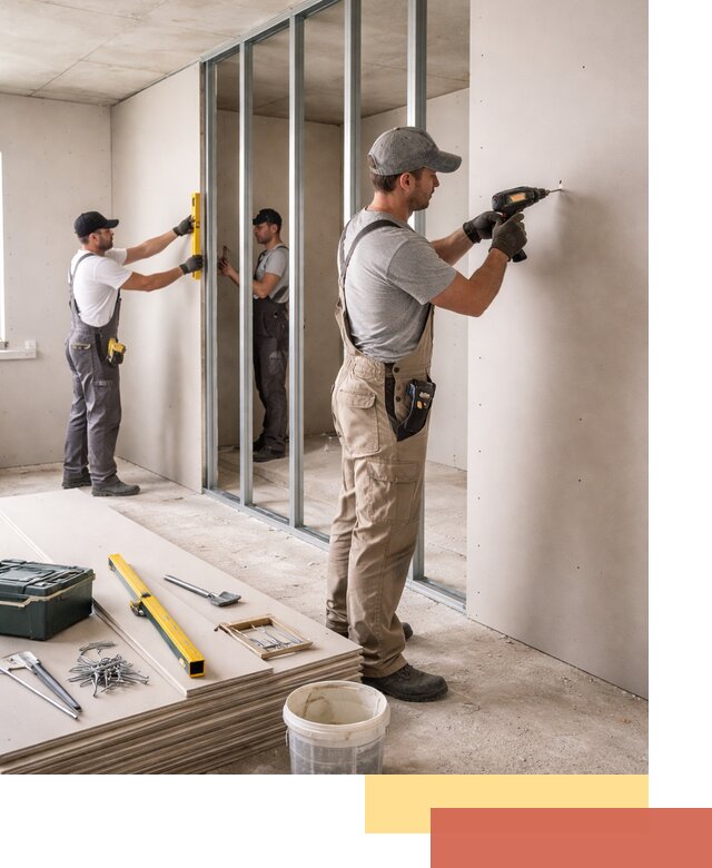 Однослойная перегородка из гипсокартона в Дмитрове под ключ, монтаж и отделка