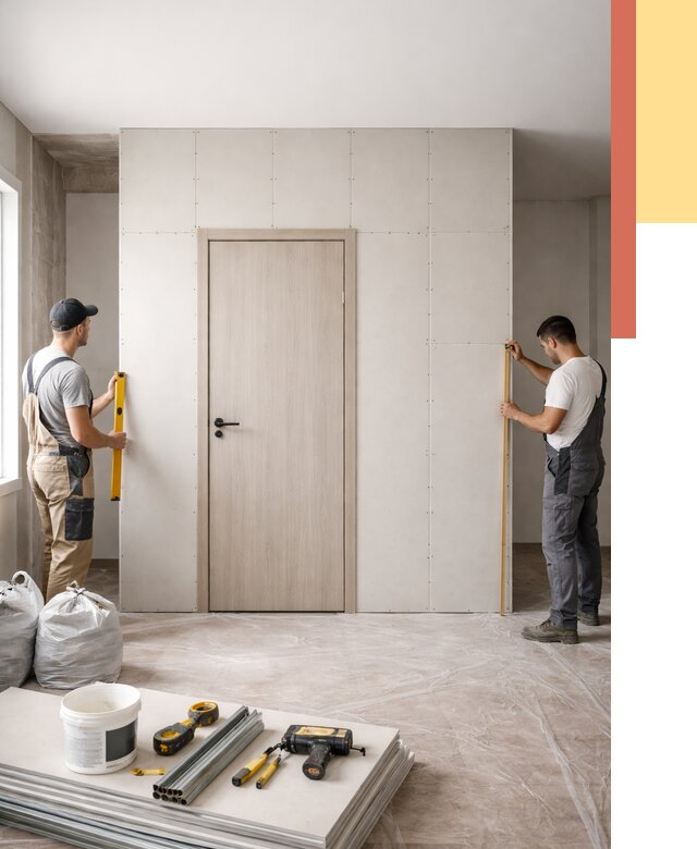 Перегородка из гипсокартона с дверью в Дмитрове от 4824 руб. под ключ | ОТДЕЛОЧНИК-Дмв