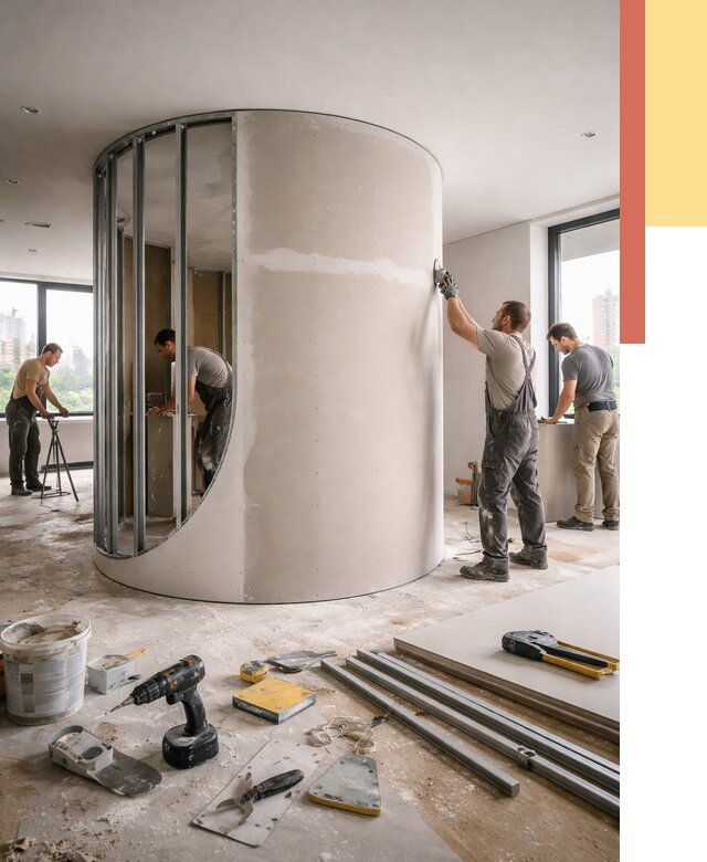 Радиусная перегородка из гипсокартона в Дмитрове от 3109 руб. под ключ | ОТДЕЛОЧНИК-Дмв