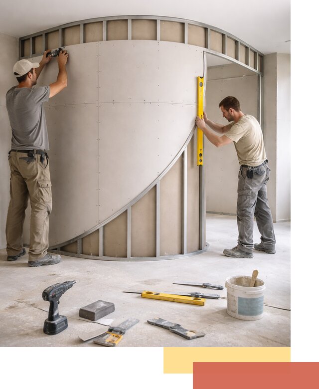 Радиусная перегородка из гипсокартона в Дмитрове под ключ