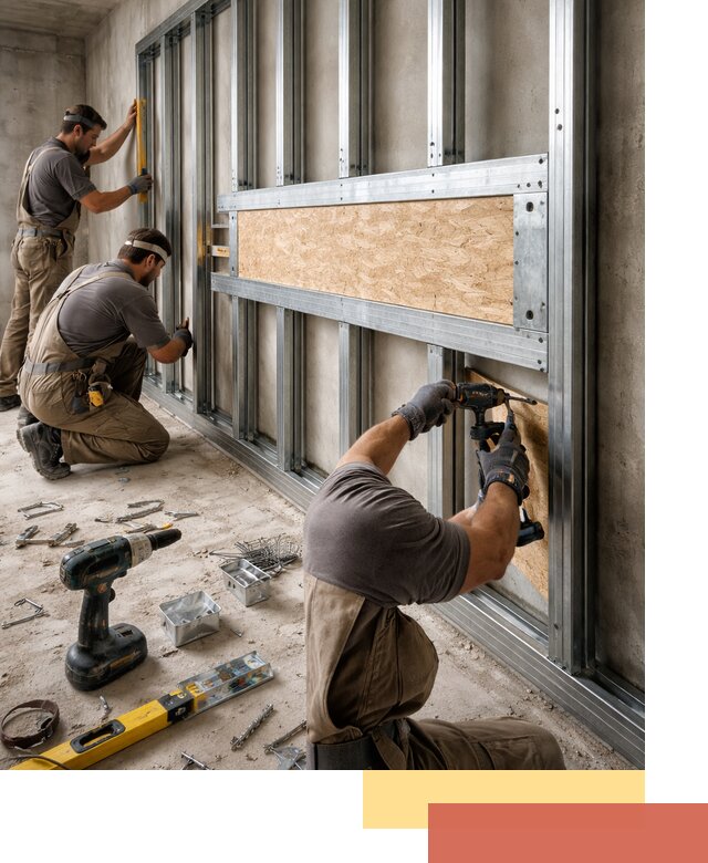 Усиленная перегородка для крепления тяжёлых конструкций в Дмитрове