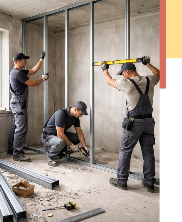 Монтаж каркаса перегородки из профиля в Дмитрове от 804 руб. | ОТДЕЛОЧНИК-Дмв