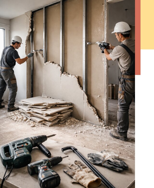 Демонтаж перегородки из гипсокартона в Дмитрове от 1286 руб. быстро и недорого | ОТДЕЛОЧНИК-Дмв