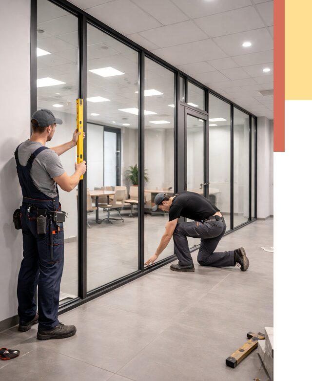 Каркасные стеклянные перегородки в Дмитрове под ключ от 9862 руб. | ОТДЕЛОЧНИК-Дмв