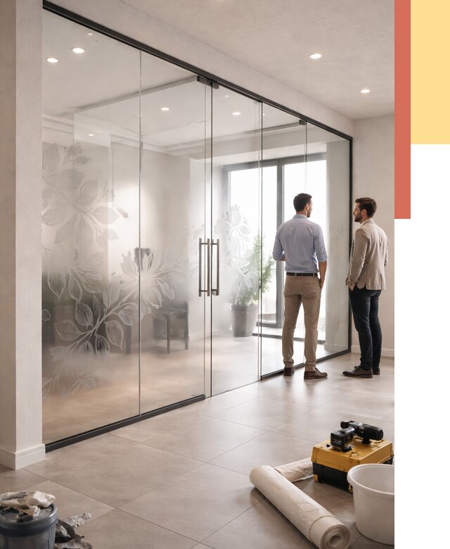 Стеклянные перегородки с рисунком в Дмитрове от 13400 руб. монтаж и нанесение | ОТДЕЛОЧНИК-Дмв