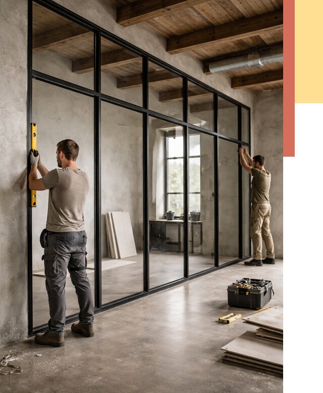 Стеклянные перегородки лофт в Дмитрове от 11256 руб. под ключ | ОТДЕЛОЧНИК-Дмв