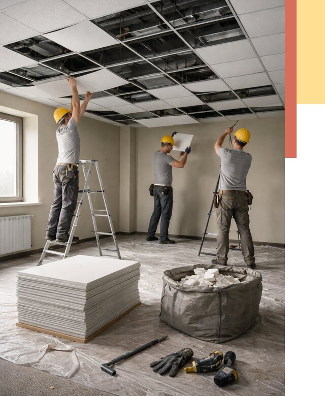 Демонтаж потолка Армстронг в Дмитрове от 4824 руб. быстро и недорого | ОТДЕЛОЧНИК-Дмв