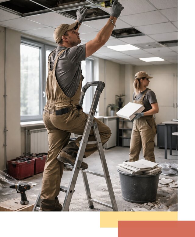 Ремонт потолка Армстронг и замена плит в Дмитрове