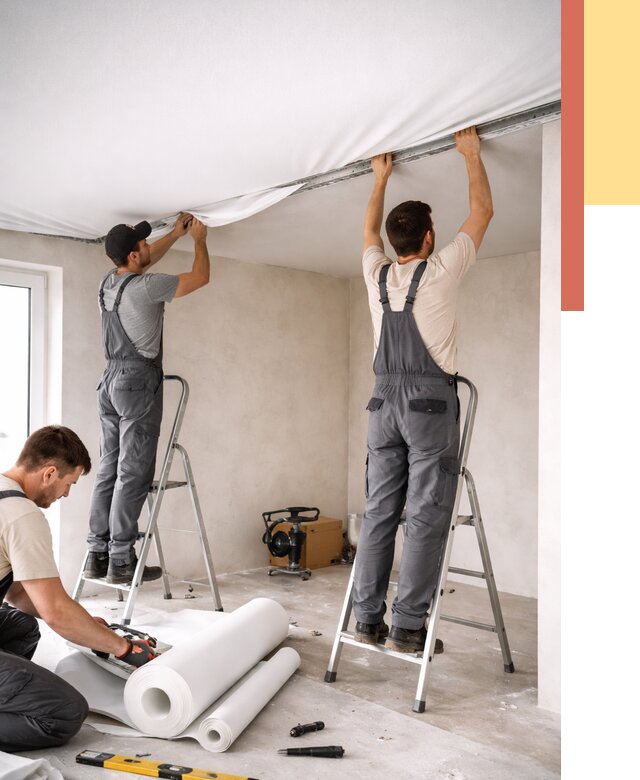 Монтаж тканевого натяжного потолка в Дмитрове от 3752 руб. под ключ | ОТДЕЛОЧНИК-Дмв