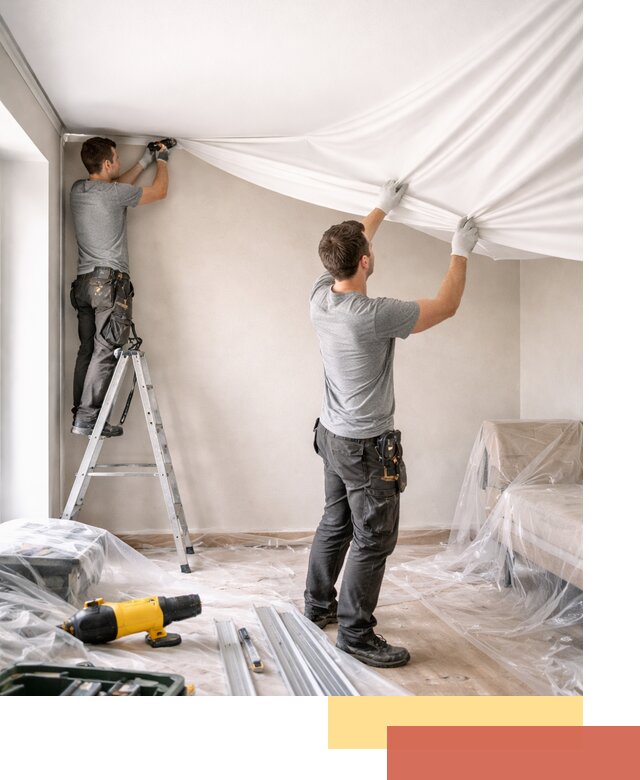 Монтаж тканевого натяжного потолка в Дмитрове недорого и быстро