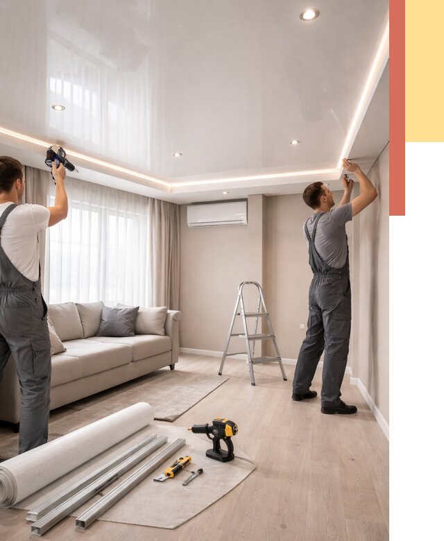 Монтаж глянцевого натяжного потолка в Дмитрове от 804 руб. под ключ | ОТДЕЛОЧНИК-Дмв