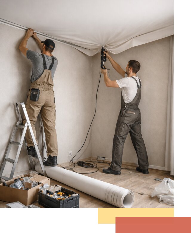 Монтаж цветного натяжного потолка в Дмитрове за один день