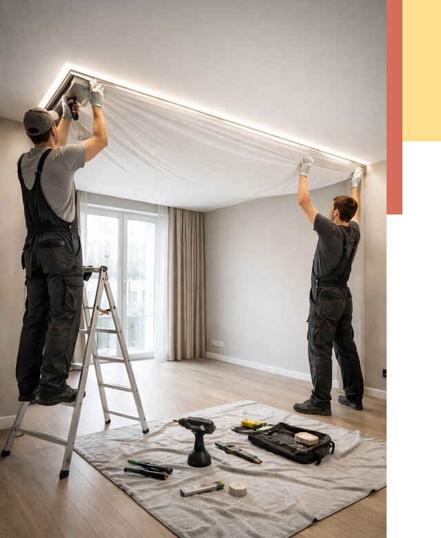 Монтаж парящего натяжного потолка в Дмитрове от 4824 руб. быстро и недорого | ОТДЕЛОЧНИК-Дмв