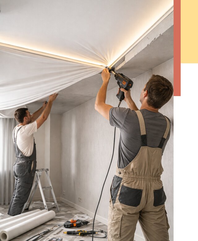 Монтаж натяжного потолка с подсветкой в Дмитрове от 1018 руб. | ОТДЕЛОЧНИК-Дмв