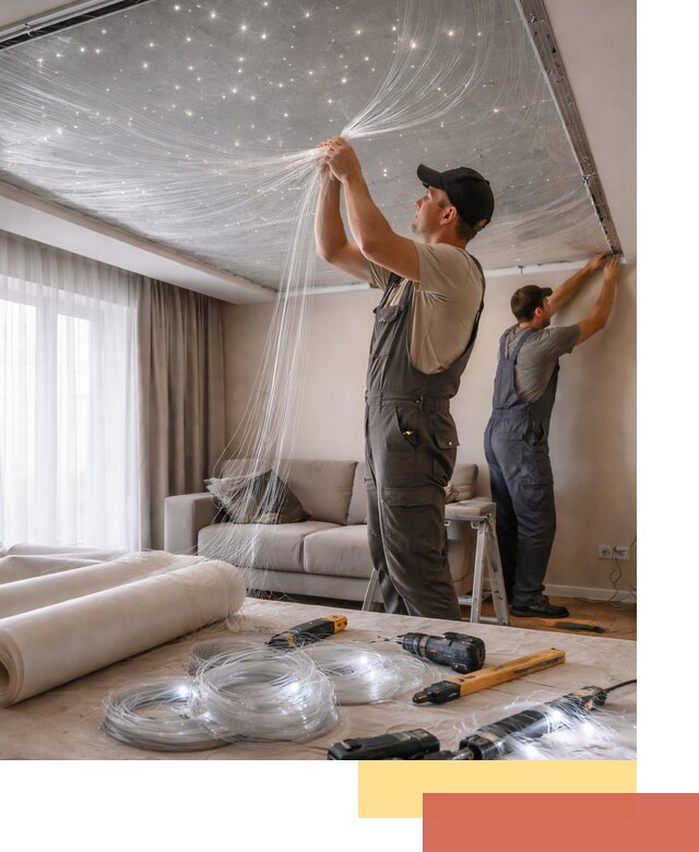 Монтаж натяжного потолка «Звездное небо» в Дмитрове