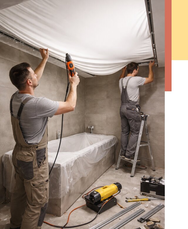 Монтаж натяжного потолка в ванной в Дмитрове от 1286 руб. под ключ | ОТДЕЛОЧНИК-Дмв