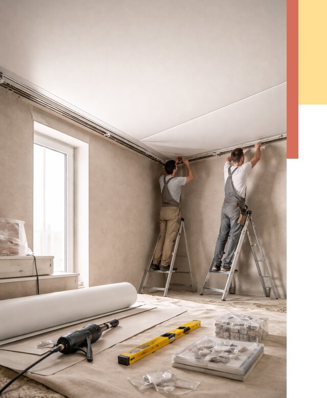 Монтаж натяжного потолка в спальне в Дмитрове от 4074 руб. под ключ | ОТДЕЛОЧНИК-Дмв