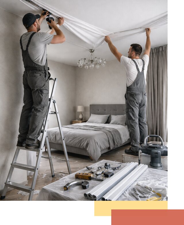 Монтаж натяжного потолка в спальне в Дмитрове