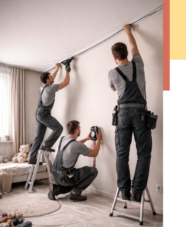 Монтаж натяжного потолка в детской в Дмитрове от 3752 руб. — быстро и недорого | ОТДЕЛОЧНИК-Дмв