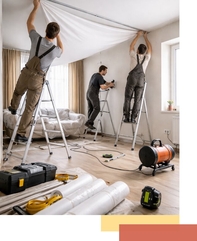 Монтаж натяжного потолка в гостиной в Дмитрове