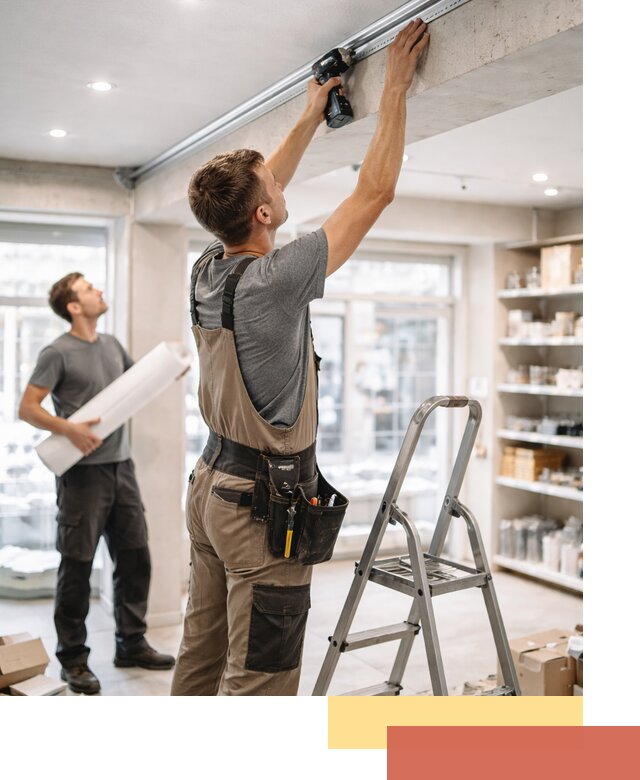 Монтаж натяжных потолков в магазине в Дмитрове