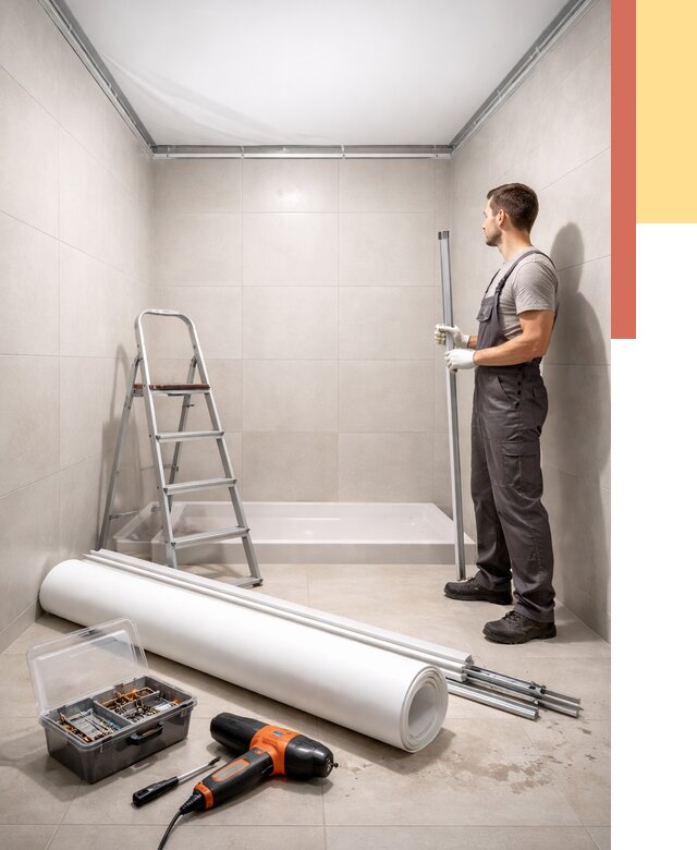 Монтаж натяжного потолка в санузле в Дмитрове от 1983 руб. — ОТДЕЛОЧНИК-Дмв