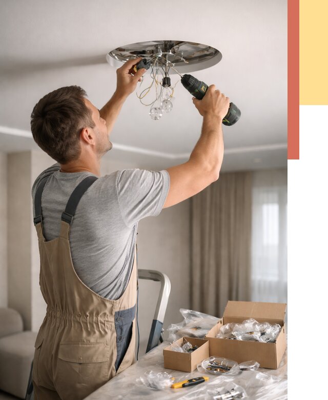 Установка люстры в натяжной потолок в Дмитрове от 1286 руб. | Быстро и недорого — ОТДЕЛОЧНИК-Дмв