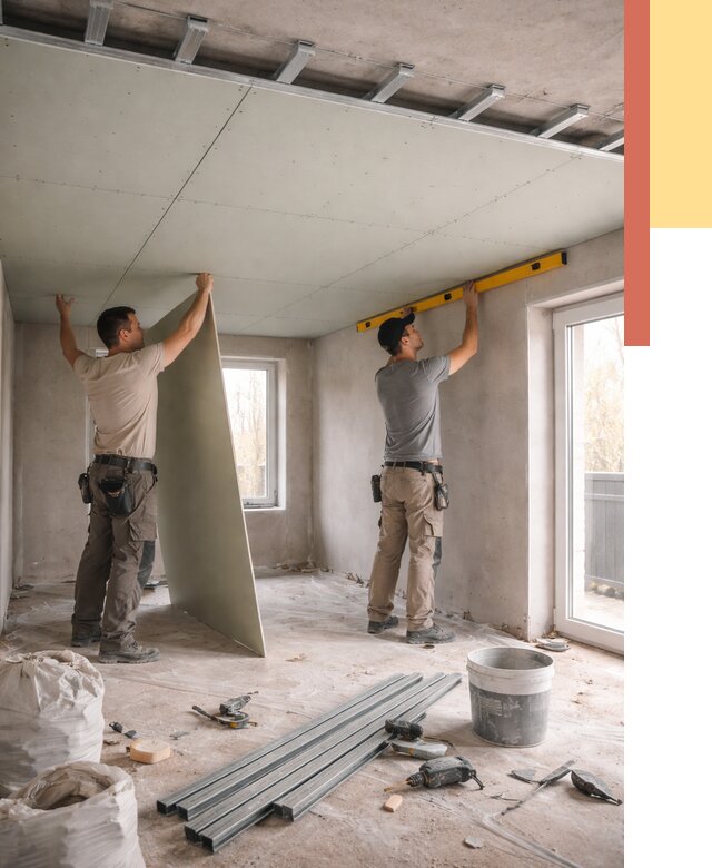 Одноуровневый потолок из гипсокартона в Дмитрове от 804 руб. — монтаж под ключ | ОТДЕЛОЧНИК-Дмв