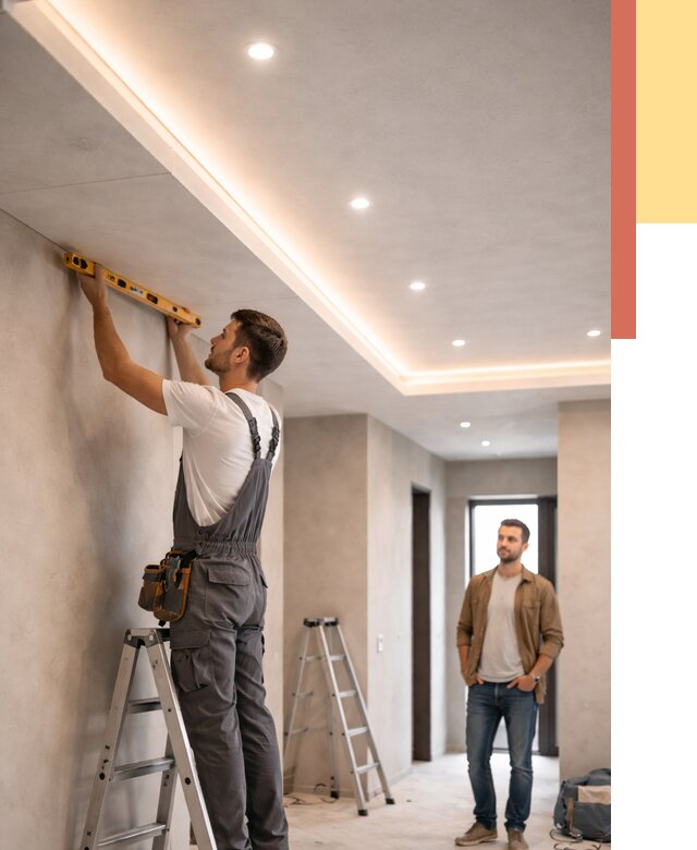 Потолок из гипсокартона с подсветкой в Дмитрове от 804 руб./м2 под ключ | ОТДЕЛОЧНИК-Дмв