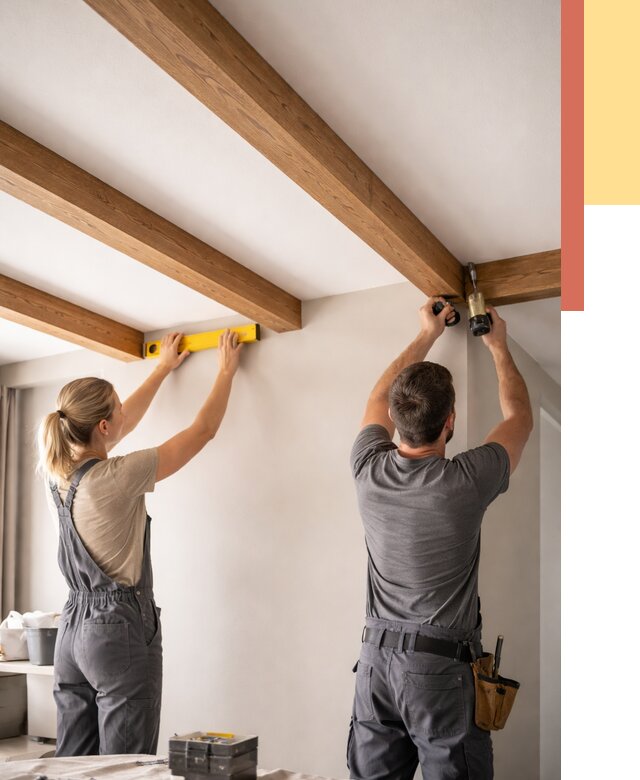 Монтаж декоративных балок на потолок в Дмитрове от 4502 руб. — ОТДЕЛОЧНИК-Дмв